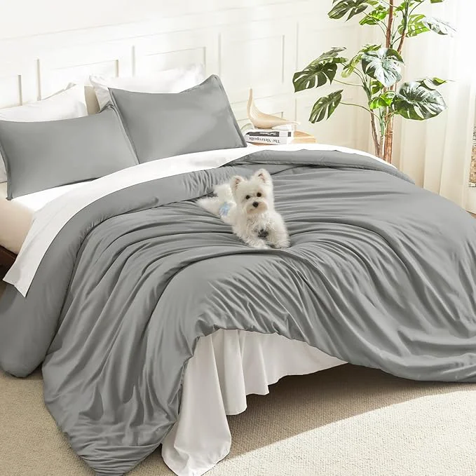Long-Lasting Litanika Comforters Medium Gray Oversized Queen Size 3 Pieces Lightweight Solid Bedding Set amp Collections All Season Fluffy Bed Set 98x98In Comforter amp 2 Pillowcases Fine