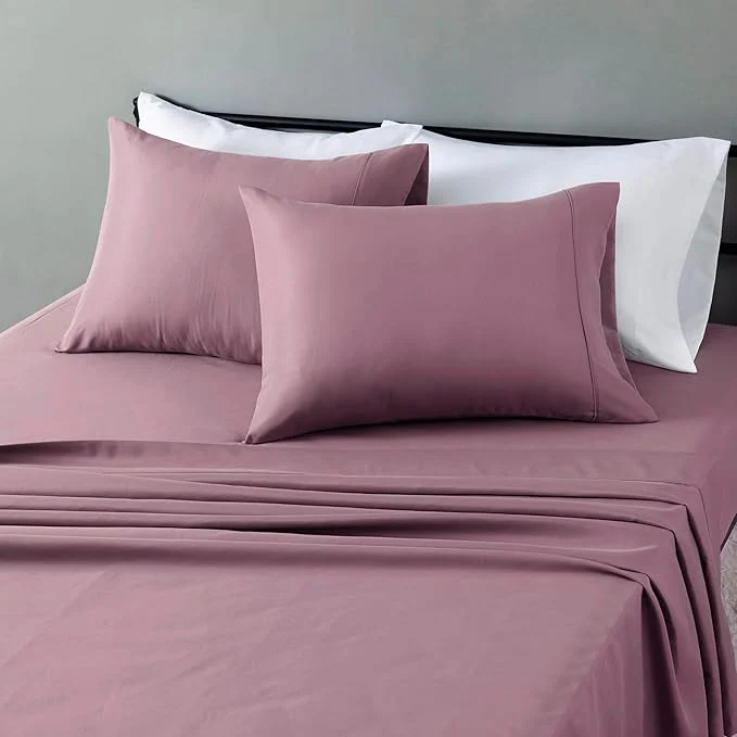 Verified Amazon Basics Lightweight Microfiber 4-Piece Bed Sheet Set Full Rose Solid Specialty