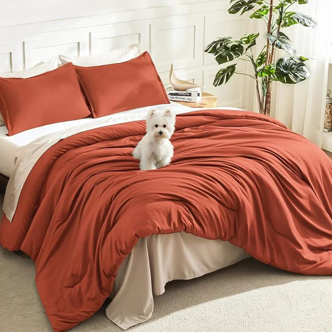 Long-Lasting Litanika Oversized King Comforters Burnt Orange Super King Size 3 Pieces Lightweight Solid Bedding Comforter Set All Season Fluffy Bed Set 120x120In Comforter amp 2 Pillowcases Sustainable