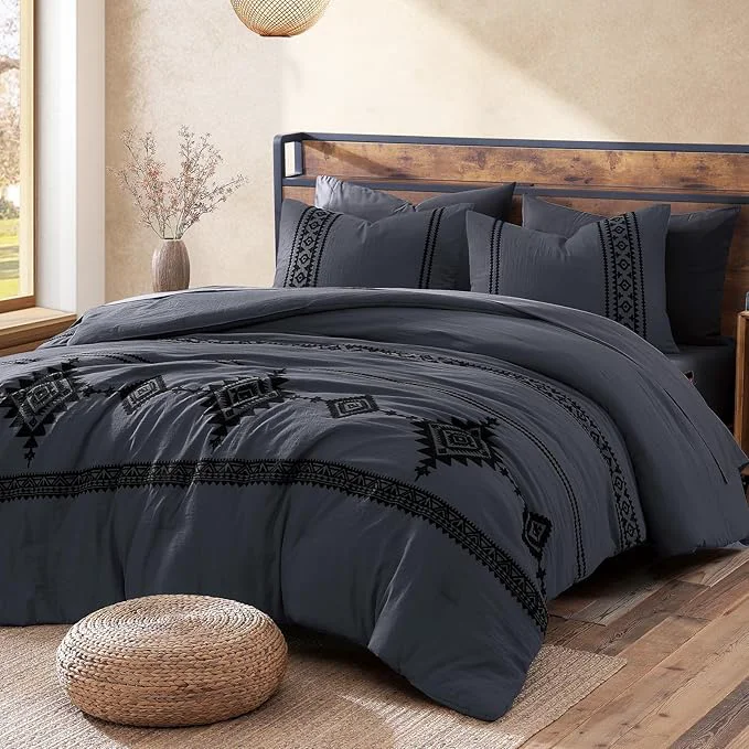 Dependable MaiRêve Embroidery Queen Size Comforter Set Crown Blue Boho Farmhouse Western Bedding Set 7 Pieces All Season Bed in A Bag Comforter Set with Sheets Pillowcases amp Shams Carefully Designed