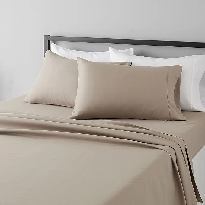 Smooth Amazon Basics Lightweight Super Soft Luxury Easy Care Wrinkle Microfiber 4 Piece Bed Sheet Set with 14-Inch Deep Pockets Full Taupe Solid Minimalist