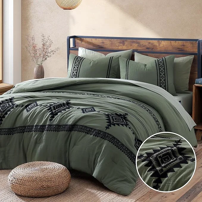 Long-Lasting MaiRêve Embroidery Comforter Set Boho Farmhouse Western Bedding Set All Season Bed in A Bag Comforter Set with Sheets Pillowcases amp Shams Olive Green Full 7 Pieces Recyclable