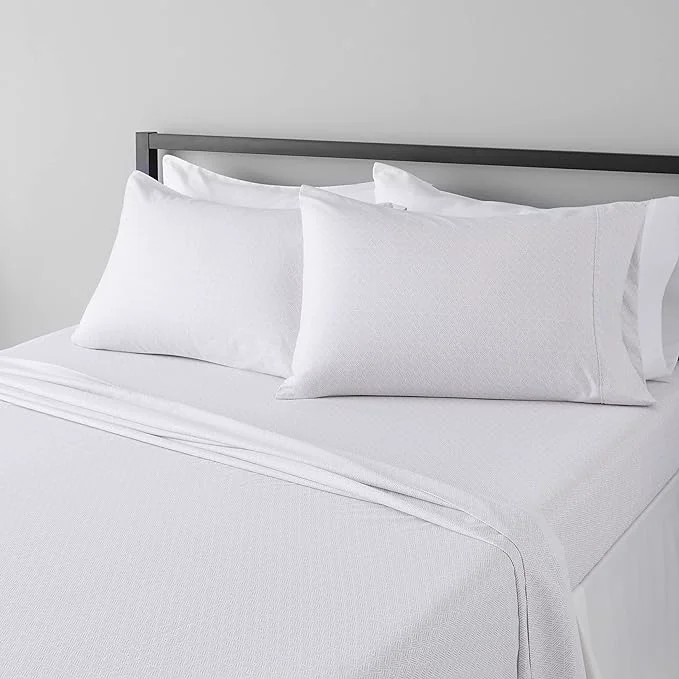 Lightweight Amazon Basics Breathable Wrinkle- Brushed Microfiber 4-Piece Bed Sheet Set with 14-Inch Deep Pockets Queen Gray Crosshatch Printed Elegant