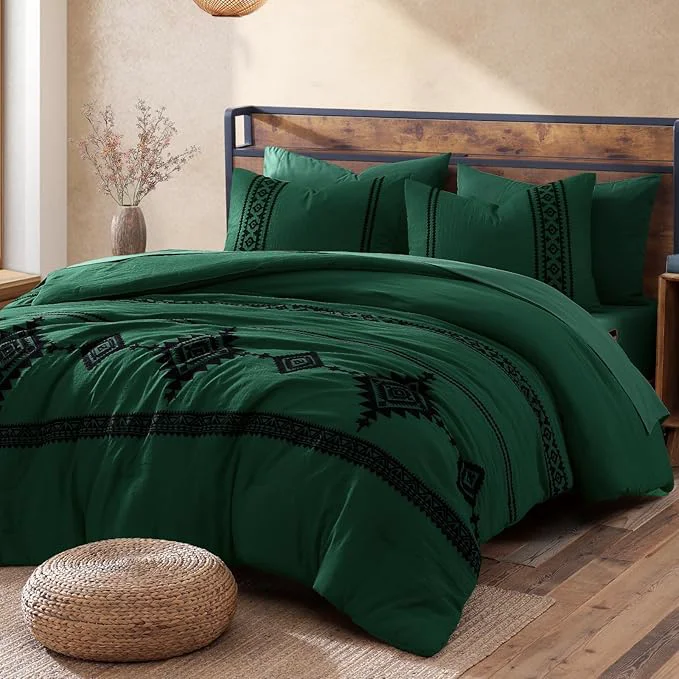 Trusted MaiRêve Embroidery Comforter Set Boho Farmhouse Western Bedding Set All Season Bed in A Bag Comforter Set with Sheets Pillowcases amp Shams Emerald Green Full 7 Pieces Top-Quality