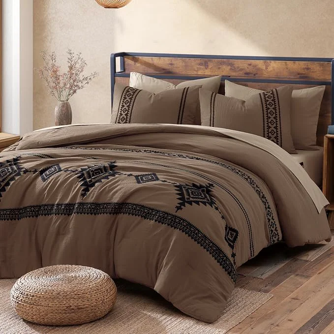 Trusted MaiRêve California King Comforter Set Brown Embroidery Western Bedding Set Boho 7 Pieces Farmhouse All-Season Bed in A Bag with Sheets Pillowcases amp Shams High-End
