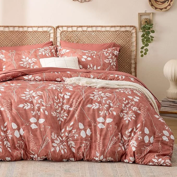 Effective Bedsure Dusty Pink King Comforter Set - 7 Pieces Floral Bedding Sets King Bed in a Bag with Reversible Botanical Flowers Comforter Sheets Pillowcases amp Shams Casual