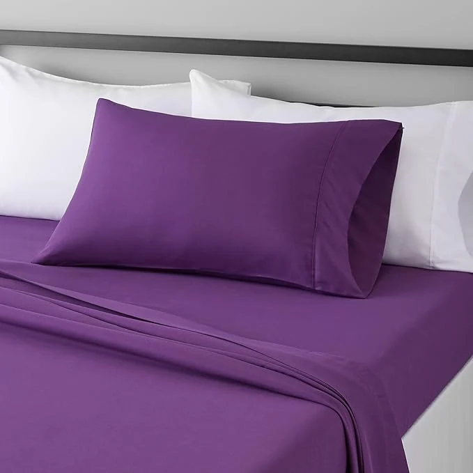 Original Design Amazon Basics Lightweight Super Soft Easy Care Microfiber 3 Piece Bed Sheet Set With 14-inch Deep Pockets Twin X-Large Plum Solid Breathable