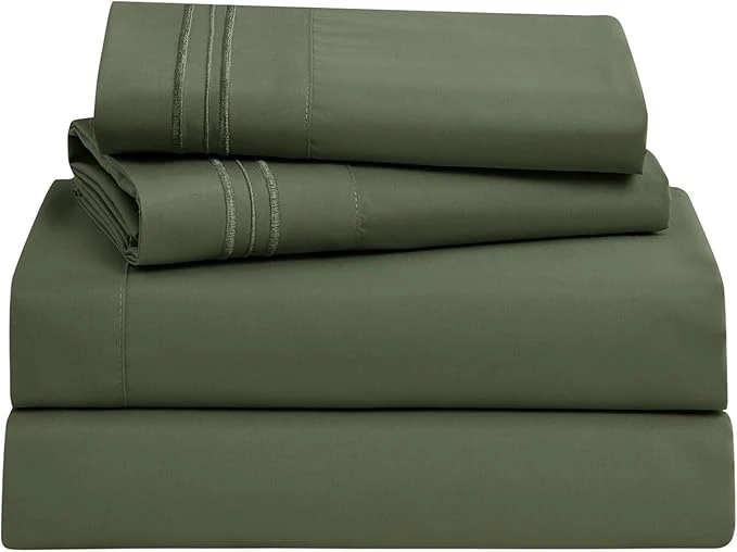 Secure Clara Clark Bed Sheets Premier 1800 Series Bed Sheet Set Deep Pocket Wrinkle Fade Stain Resistant Luxury Soft Bedding Sheets amp Pillowcases California King Olive Green Contemporary