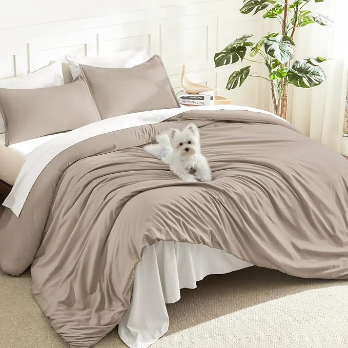 Official Litanika Light Coffee Comforter Full Size 3 Pieces Lightweight Solid Bedding Set All Season Fluffy Bed Set 79x90In Comforter amp 2 Pillowcases Traditional