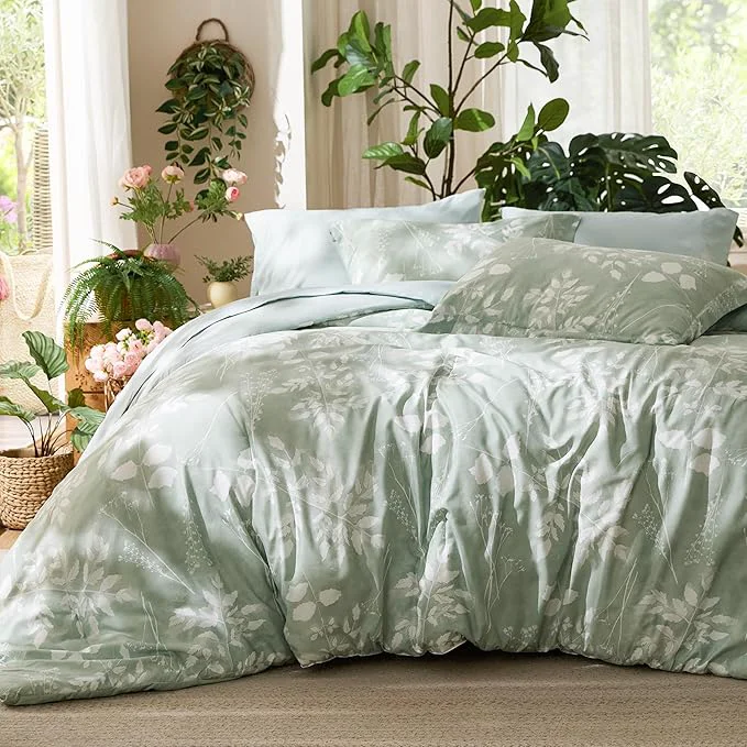 High-Grade Bedsure Oversized Queen Comforter Set - 7 Pieces Floral Bedding Sets Sage Green Oversized Queen Bed in a Bag with Reversible Botanical Flowers Comforter Sheets Pillowcases amp Shams Official