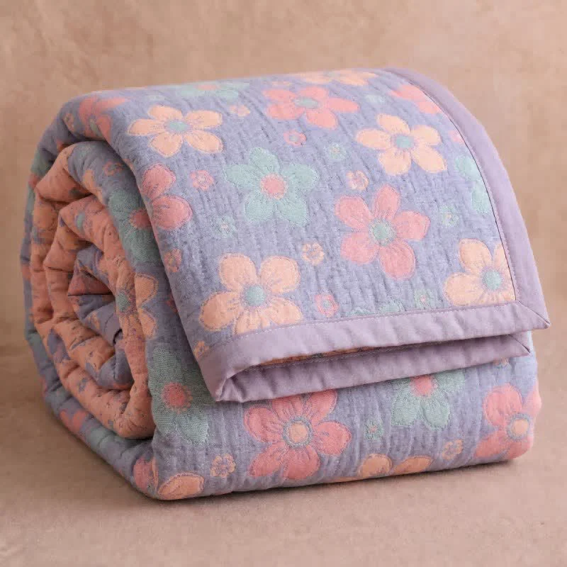 Flexible Ownkoti Ditsy Floral 3-layer Gauze Bedspread Quilt Long-Lasting