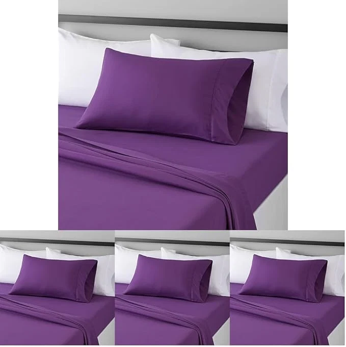 Versatile Amazon Basics Lightweight Super Soft Easy Care Microfiber 3 Piece Bed Sheet Set with 14-inch Deep Pockets Twin X-Large Plum Solid Pack of 4 Carefully Designed