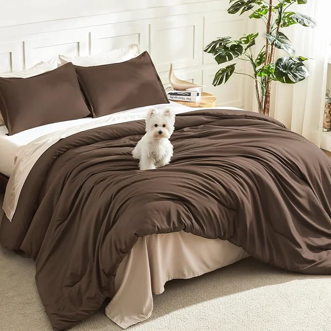 Healthy Litanika Comforters Brown Oversized King Size 3 Pieces Lightweight Solid Bedding Set amp Collections All Season Fluffy Bed Set 120x98In Comforter amp 2 Pillowcases Superior