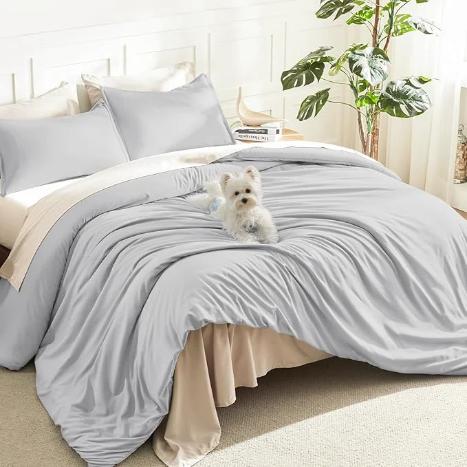Top-Quality Litanika Oversized King Comforters Light Grey Super King Size 3 Pieces Lightweight Solid Bedding Comforter Set All Season Fluffy Bed Set 120x120In Comforter amp 2 Pillowcases Exceptional