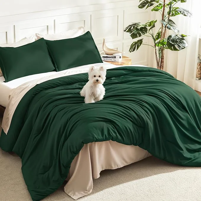 Pure Litanika Dark Emerald Green Comforter California King Size 3 Pieces Cal King Lightweight Solid Bedding Comforter Set All Season Fluffy Bed Set 104x96In Comforter amp 2 Pillowcases Top-Quality