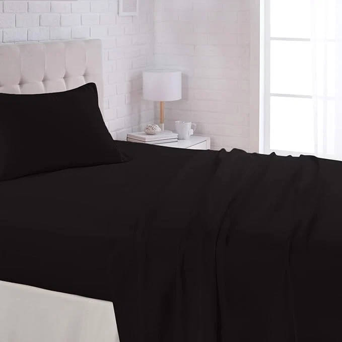 Verified Amazon Basics Lightweight Breathable Super Soft Easy Care Wrinkle Resistant Brushed Microfiber 3 Piece Bed Sheet Set with 14-Inch Deep Pockets Twin Black Solid Prestigious