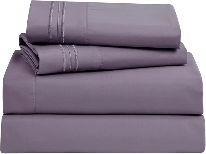 First-Class Clara Clark Bed Sheets Premier 1800 Series Bed Sheet Set Deep Pocket Wrinkle Fade Stain Resistant Luxury Soft Bedding Sheets amp Pillowcases Full Grayish Purple Contemporary