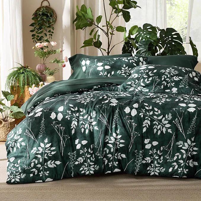 High-Performance Bedsure Full Size Comforter Set - 7 Pieces Floral Forest Green Soft Bedding Sets Full Bed in a Bag with Botanical Flowers Comforter Sheets Pillowcases amp Shams Premium