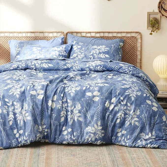 Smooth Bedsure Full Size Comforter Set - 7 Pieces Floral Blue Soft Bedding Sets Full Bed in a Bag with Botanical Flowers Comforter Sheets Pillowcases amp Shams