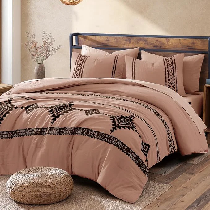 Classic MaiRêve Embroidery Comforter Set Boho Farmhouse Western Bedding Set All Season Bed in A Bag Comforter Set with Sheets Pillowcases amp Shams Dusty Pink King 7 Pieces Trendy