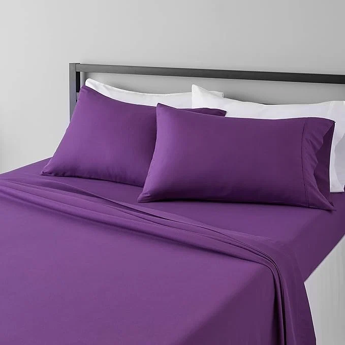 Original Design Amazon Basics Lightweight Super Soft Comfortable Breathable Wrinkle Resistant Microfiber 4 Piece Bed Sheet Set with 14-Inch Deep Pockets Queen Plum Solid Trusted