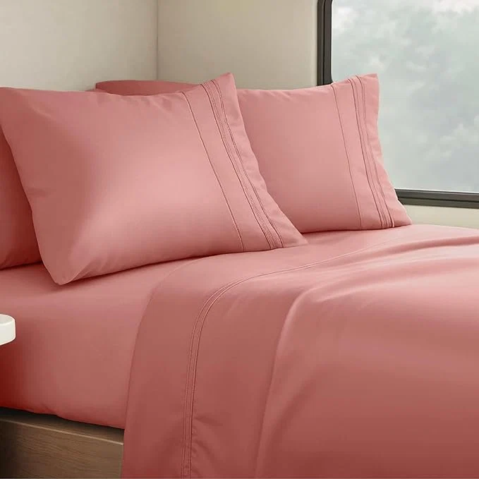 Elite Clara Clark Bed Sheets Premier 1800 Series 4 Piece RV Queen Sheet Set Luxury Soft Sheets for RV Bunks Short Queen - Pink Clay Versatile