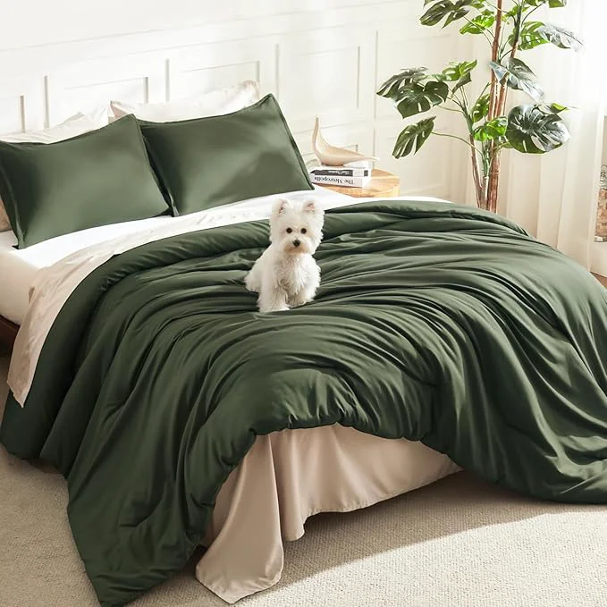 Powerful Litanika Oversized King Comforters Olive Green Super King Size 3 Pieces Lightweight Solid Bedding Comforter Set All Season Fluffy Bed Set 120x120In Comforter amp 2 Pillowcases Classic