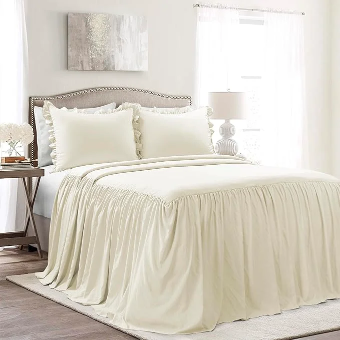 User-Friendly Lush Decor Ruffle Skirt Bedspread Set - 2-Piece Luxurious Farmhouse Bedding - Elegant Ruffle Detail - Timeless Style - Soft Lightweight Sheets - Twin Ivory Organic