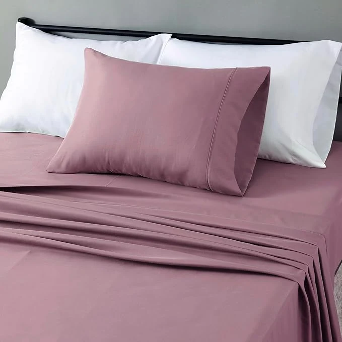 Versatile Amazon Basics Lightweight Super Soft Easy Care Wrinkle- Microfiber 3-Piece Bed Sheet Set with 14-Inch Deep Pockets Twin Rose Solid Original Design