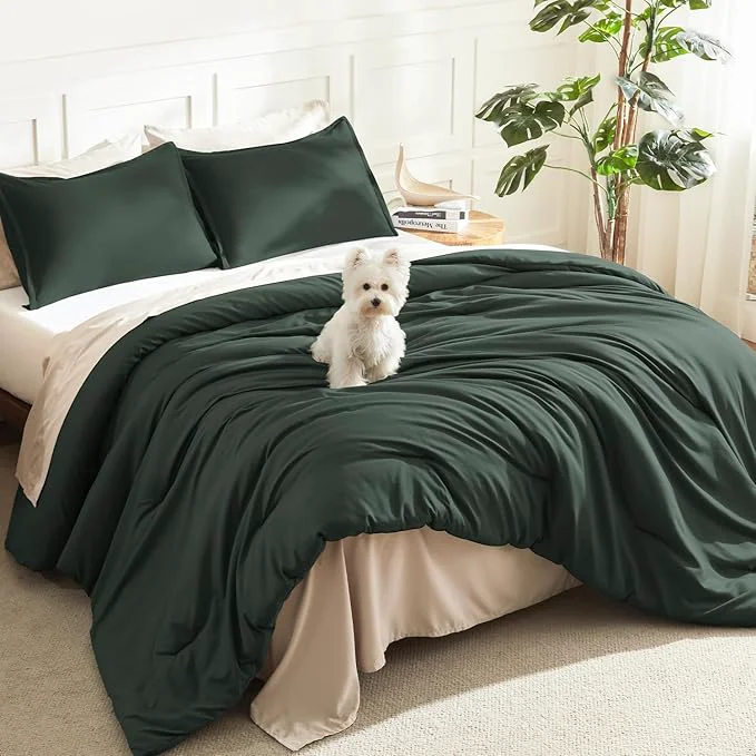 Verified Litanika Forest Green Comforter Full Size 3 Pieces Lightweight Solid Bedding Set All Season Fluffy Bed Set 79x90In Comforter amp 2 Pillowcases Classic