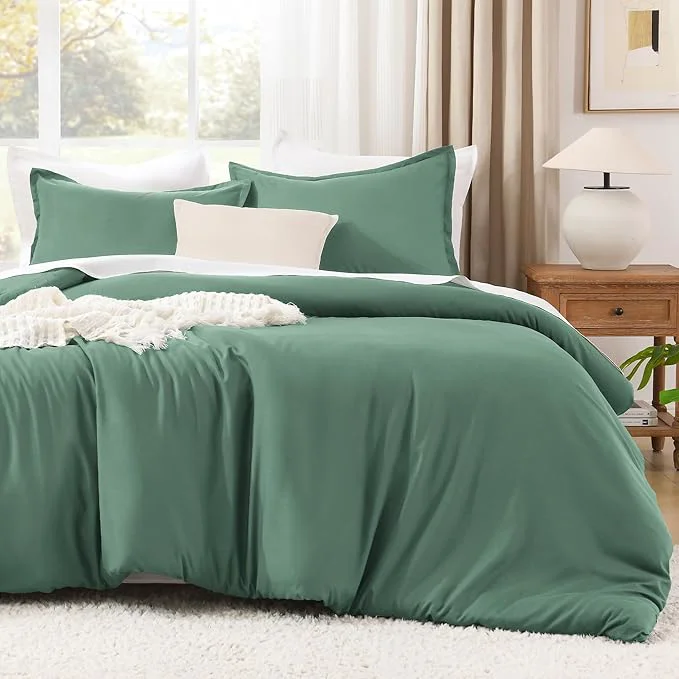 Detailed Litanika Comforters Queen Size Haze Green 3 Pieces Lightweight Solid Bedding Set amp Collections All Season Fluffy Bed Set 90x90 Inches Comforter amp 2 Pillowcases Soft