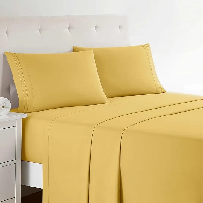 Contemporary Clara Clark Bed Sheets Premier 1800 Series 4 Piece Bed Sheet Set Deep Pocket Wrinkle Fade Stain Resistant Luxury Soft Bedding Sheets amp Pillowcases Full Yellow Quality