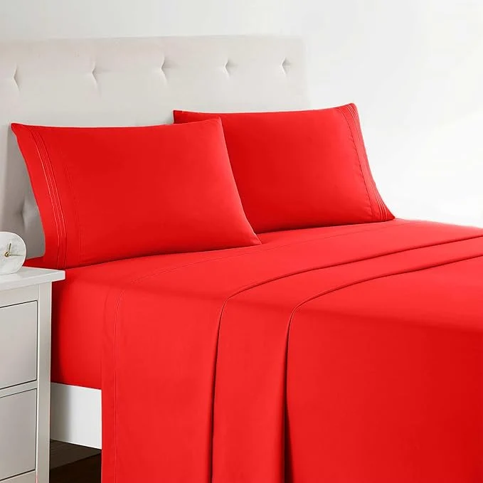 Environmentally Friendly Clara Clark Queen Sheets Set Deep Pocket Bed Sheets - 4 Piece Queen Size Sheets Extra Soft Bedding Sheets amp Pillowcases Queen Cherry Red Unique