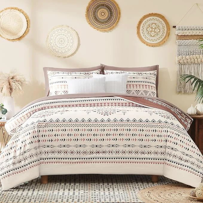 High-End Geniospin Full Comforter Set - 7 Pieces Bed in a Bag Comfortable Western Bedding Sets for All Seasons Lightweight Soft Boho Comforter Bed Set with Sheets Pillowcases amp Shams