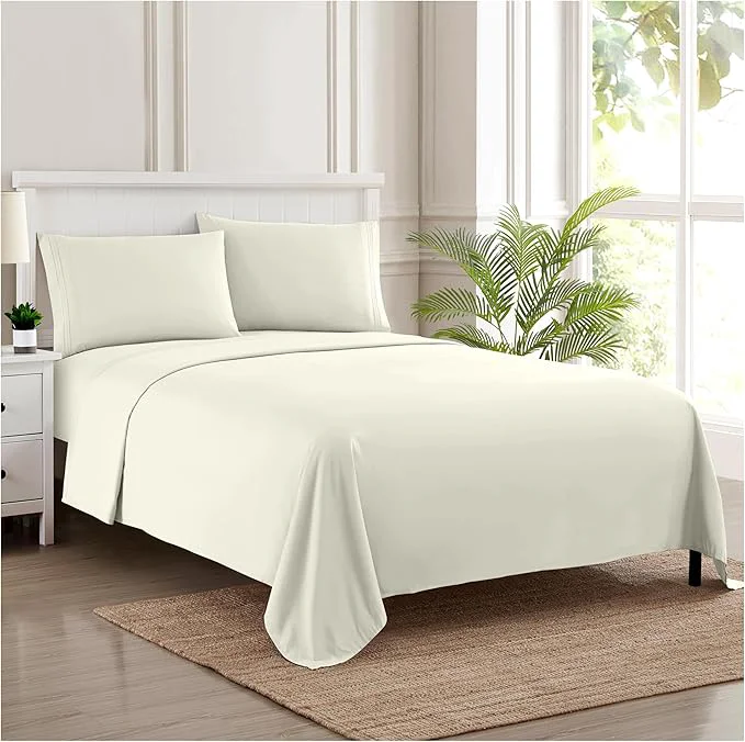 Reusable Split King Sheets - Breathable Luxury Sheets with Full Elastic amp Secure Corner Straps Built In - 1800 Supreme Collection Extra Soft Deep Pocket Bedding Set Sheet Set Split King Size Ivory Stylish