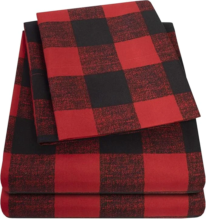 Effective 1500 Supreme Collection Buffalo Print Sheet Set King Size - Luxury Bed Sheets Set with Deep Pocket Wrinkle Bedding California King Burgundy Black Buffalo Print Minimalist