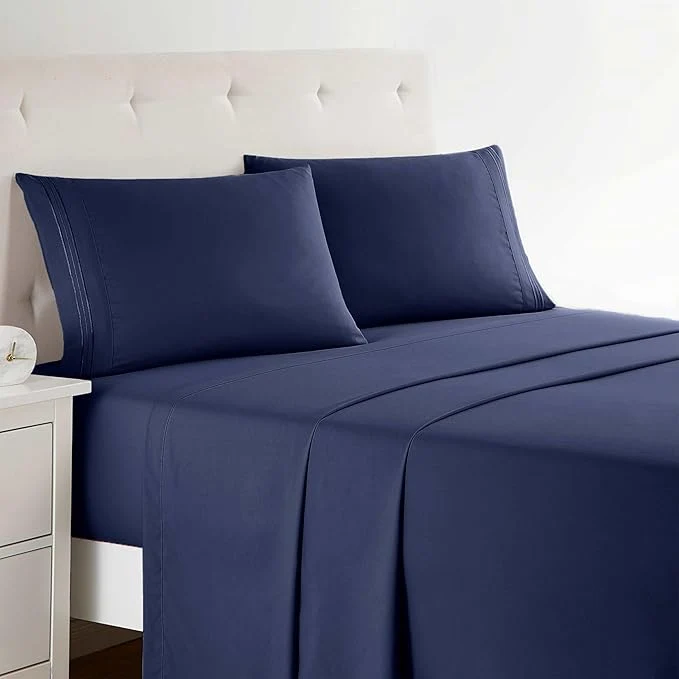 Dependable Clara Clark Bed Sheets Premier 1800 Series 4 Piece Bed Sheet Set Deep Pocket Wrinkle Fade Stain Resistant Luxury Soft Bedding Sheets amp Pillowcases Queen Navy Blue Advanced