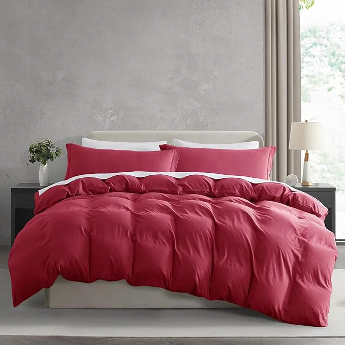 Superior Nestl Burgundy Red Duvet Cover King Size - Soft Prewashed King Duvet Cover Set 3 Piece with Zipper Closure 1 Duvet Cover 104x90 inches and 2 Pillow Shams Innovative