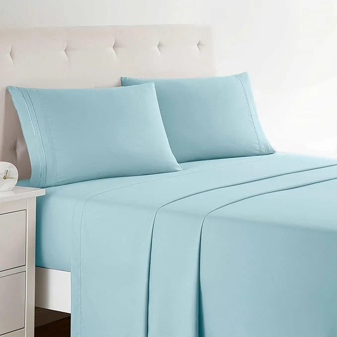 Enhanced Clara Clark Bed Sheets Premier 1800 Series 4 Piece Bed Sheet Set Deep Pocket Wrinkle Fade Stain Resistant Luxury Soft Bedding Sheets amp Pillowcases Queen Light Blue Aqua First-Class