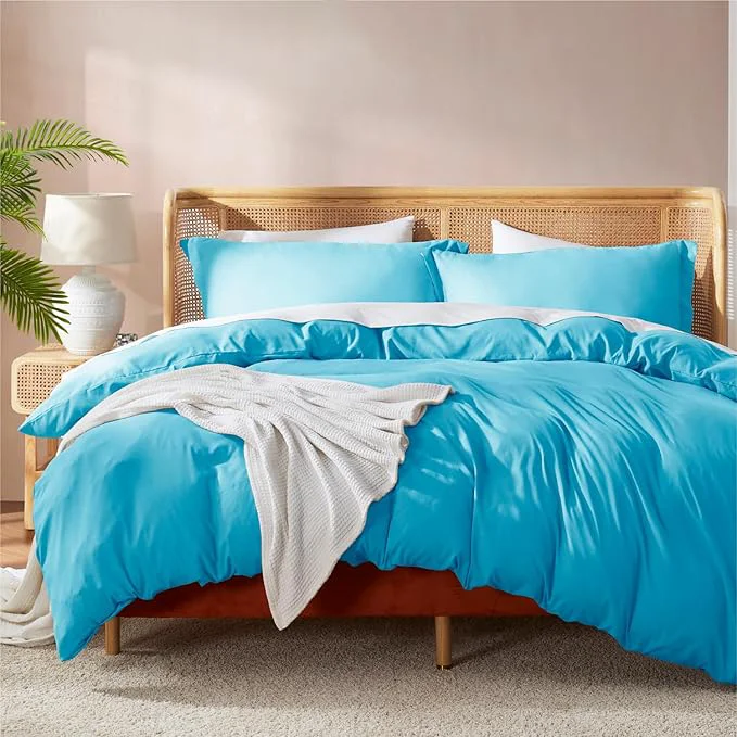 Luxury Nestl Bright Blue Duvet Cover Queen Size - Soft Double Brushed Queen Duvet Cover Set 3 Piece with Button Closure 1 Duvet Cover 90x90 inches and 2 Pillow Shams Comfortable