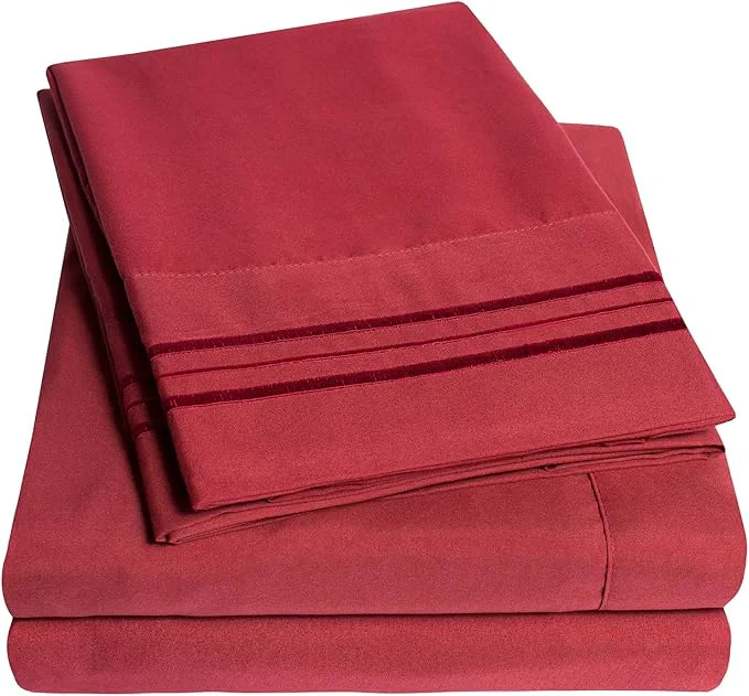 High-Grade Sweet Home Collection Sheet Set Microfiber Burgundy Twin XL - 3 Piece Deep Pocket Wrinkle amp Fade Resistant Exceptional