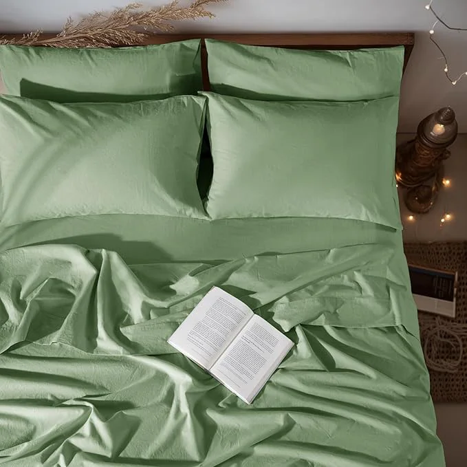 Elite LBRO2M Pure Linen Sheet Set Deep Pocket Up to 16 quot Bed Sheets Sets Natural Flax Beddings Soft Breathable Comfortable for All Seasons 6 Pcs Sheet Set Full Size Green Trendy