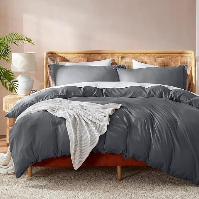 Authentic Nestl Dark Grey Duvet Cover King Size - Soft Double Brushed King Duvet Cover Set 3 Piece with Button Closure 1 Duvet Cover 104x90 inches and 2 Pillow Shams Top-Quality