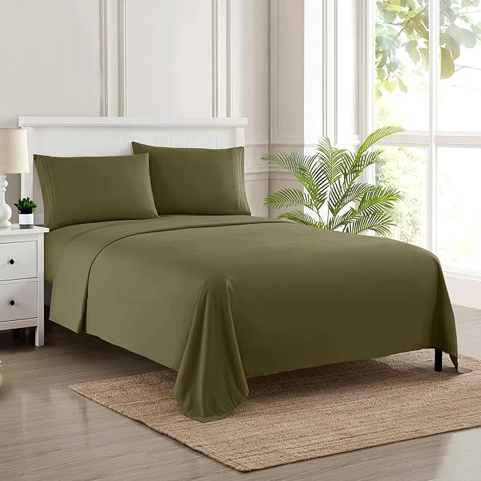 World-Class California King Sheet Sets - Breathable Luxury Sheets with Full Elastic amp Secure Corner Straps Built In - 1800 Supreme Collection Cal King Deep Pocket Bedding Set Sheet Set California King Olive Detailed