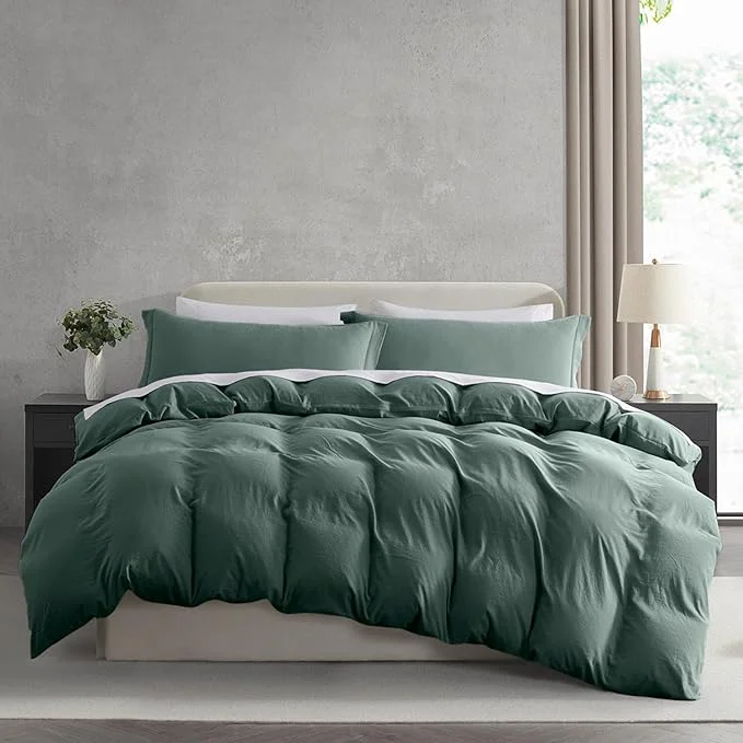Minimalist Nestl Twin Duvet Cover Set - Soft Prewashed Forest Green Duvet Cover Twin Twin XL 2 Piece with Zipper Closure 1 Duvet Cover 68x90 inches and 1 Pillow Sham Fine