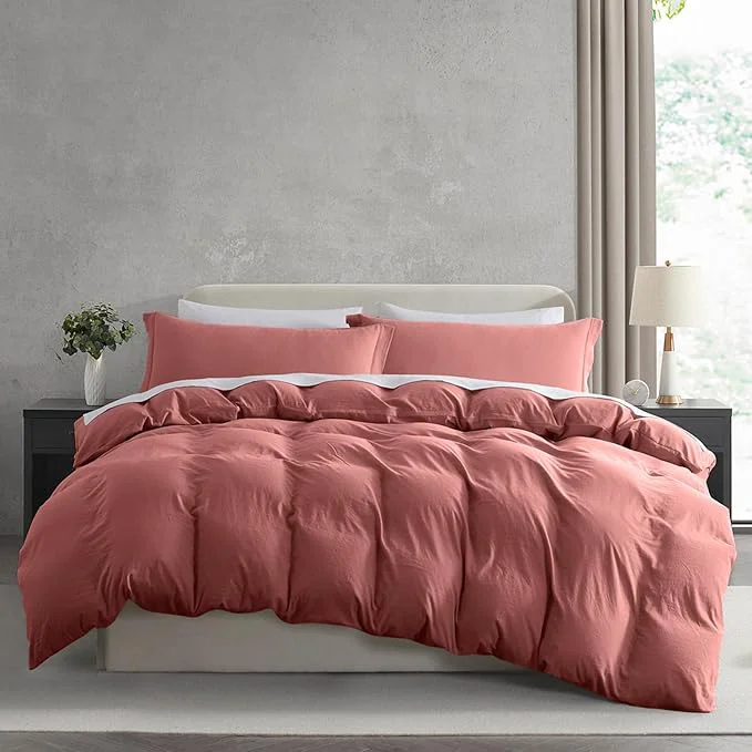 Comfortable Nestl Pink Clay Duvet Cover Full Size - Soft Prewashed Full Size Duvet Cover Set 3 Piece with Zipper Closure 1 Duvet Cover 80x90 inches and 2 Pillow Shams Recyclable