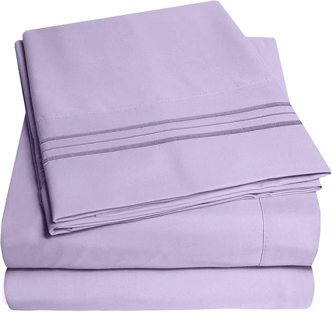 Convenient 1500 Supreme Collection Full Sheet Sets Lavender - Luxury Hotel Bed Sheets and Pillowcase Set for Full Mattress - Extra Soft Elastic Corner Straps Deep Pocket Sheets Full Lavender Functional