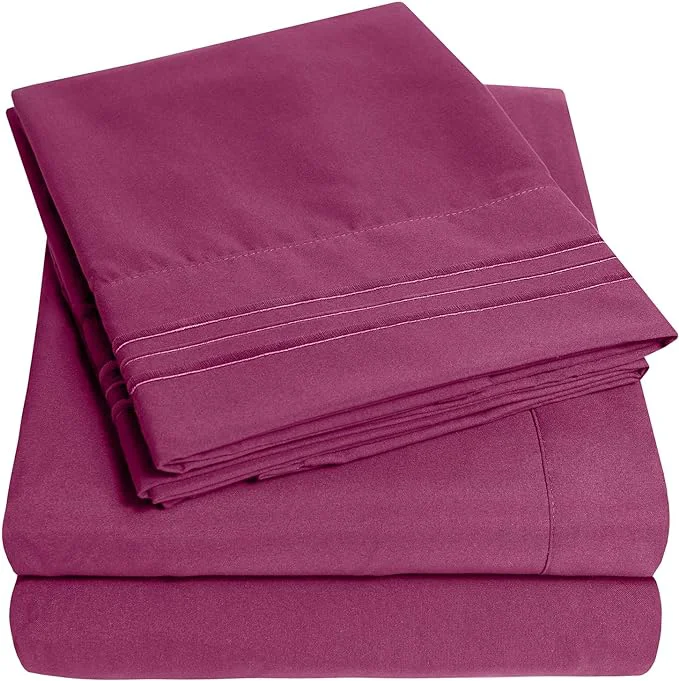 Breathable 1500 Supreme Collection California King Sheet Sets Berry Purple - Luxury Hotel Bed Sheets and Pillowcase Set for Cal King Mattress - Extra Soft Elastic Corner Straps Deep Pocket Sheets Berry Purple Reusable