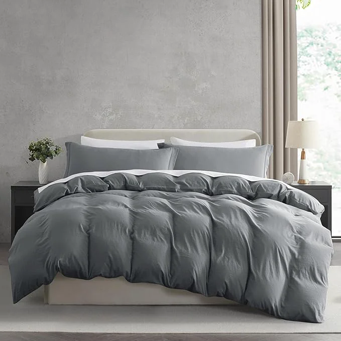 Nestl Grey Duvet Cover Queen Size - Soft Prewashed Queen Duvet Cover Set 3 Piece with Zipper Closure 1 Duvet Cover 90x90 inches and 2 Pillow Shams Reliable