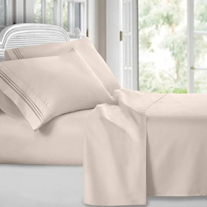 Premium Material Clara Clark Premier 1800 Twin XL 3PC Microfiber Bed Linen Set Beige Cream - Ultra Soft Deep Pocket Fade Resistant 3 Piece Sheet Set with 1 Pillowcase Reusable